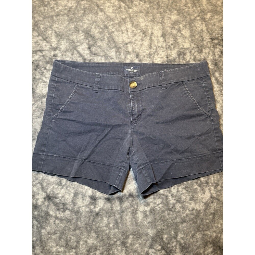 American Eagle Outfitters Women's Blue Chino Mid Rise Shorts Pockets 12 32"